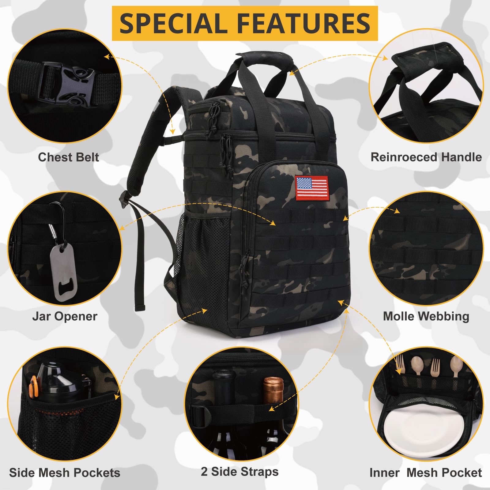 ATRIPACK rugged black camo design suits hiking, camping, and road trips