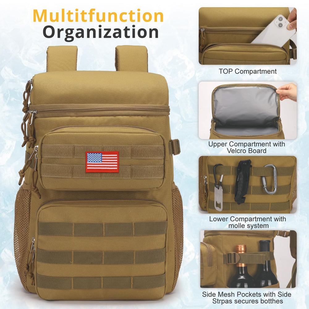 ATRIPACK Tactical Backpack Cooler bottom strap demonstrates extra carrying options for blankets.