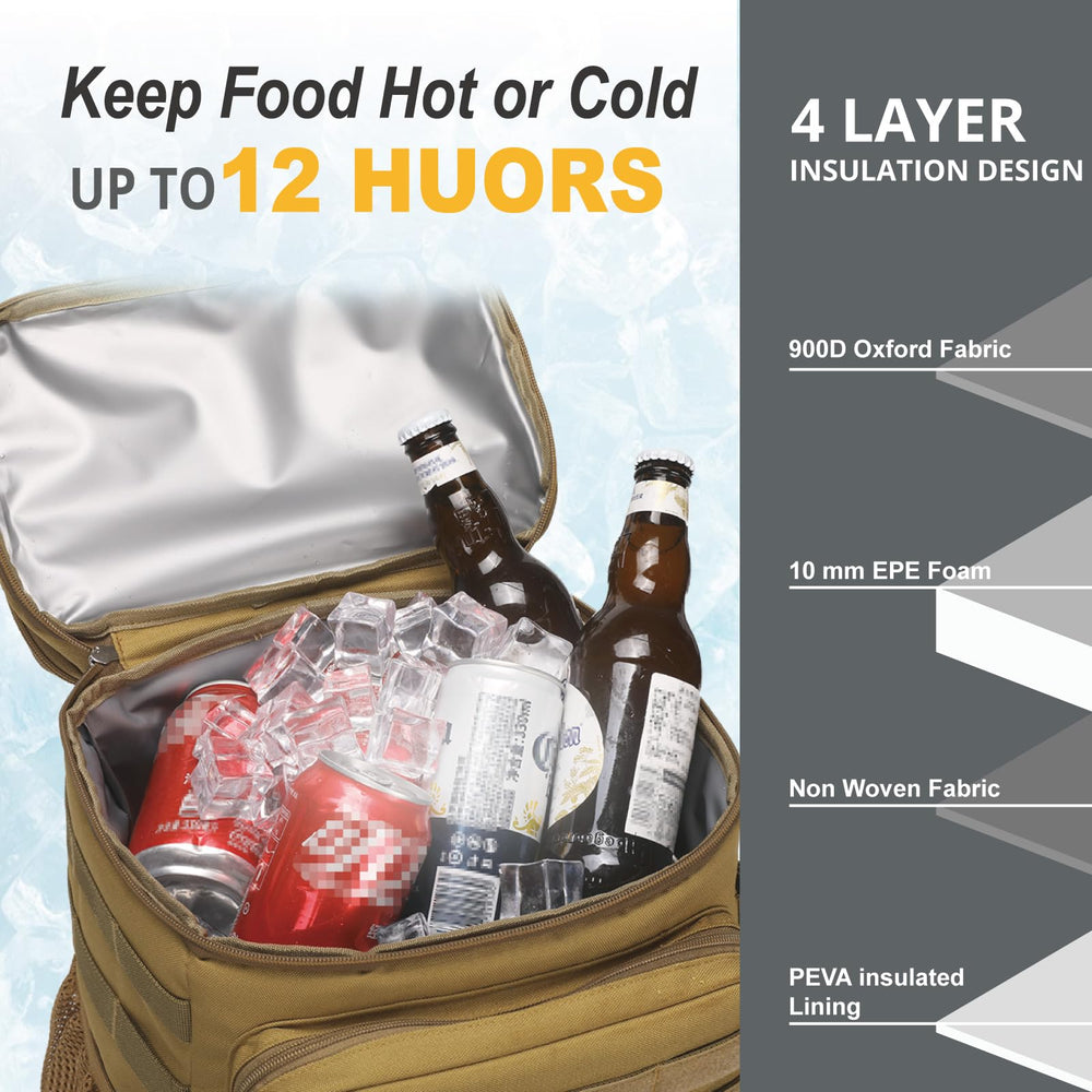 ATRIPACK Tactical Backpack Cooler insulated interior highlights long-lasting cooling or warming for meals.