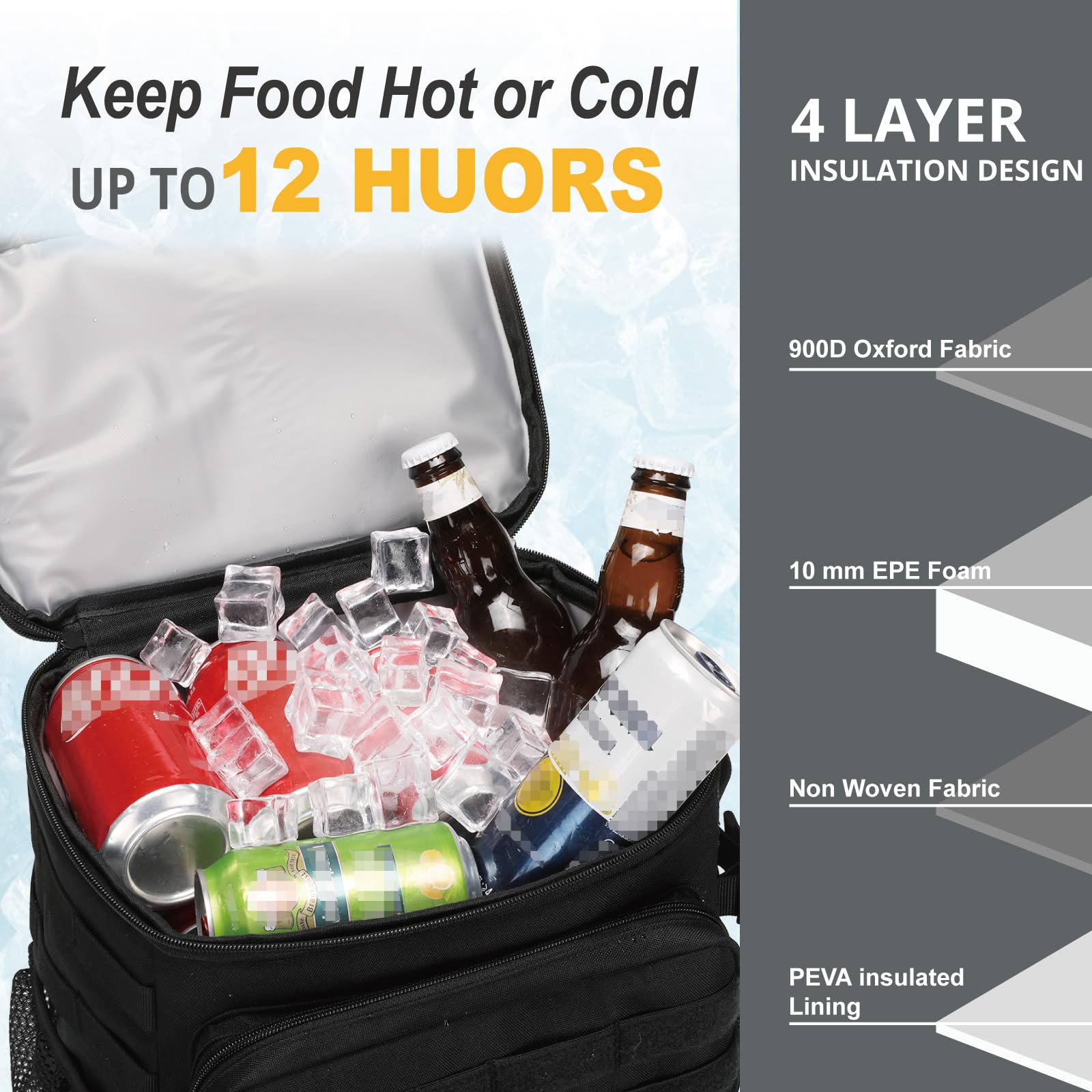 ATRIPACK tactical backpack cooler open insulation reveals 10mm foam keeps drinks cold.