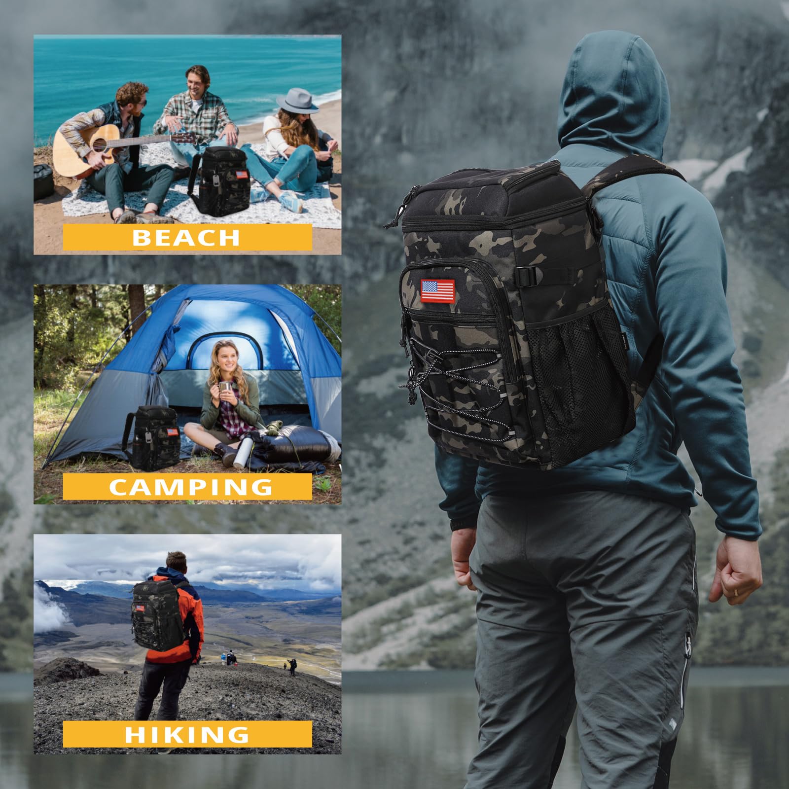 ATRIPACK cooler side pockets secure water bottles for hiking or travel.
