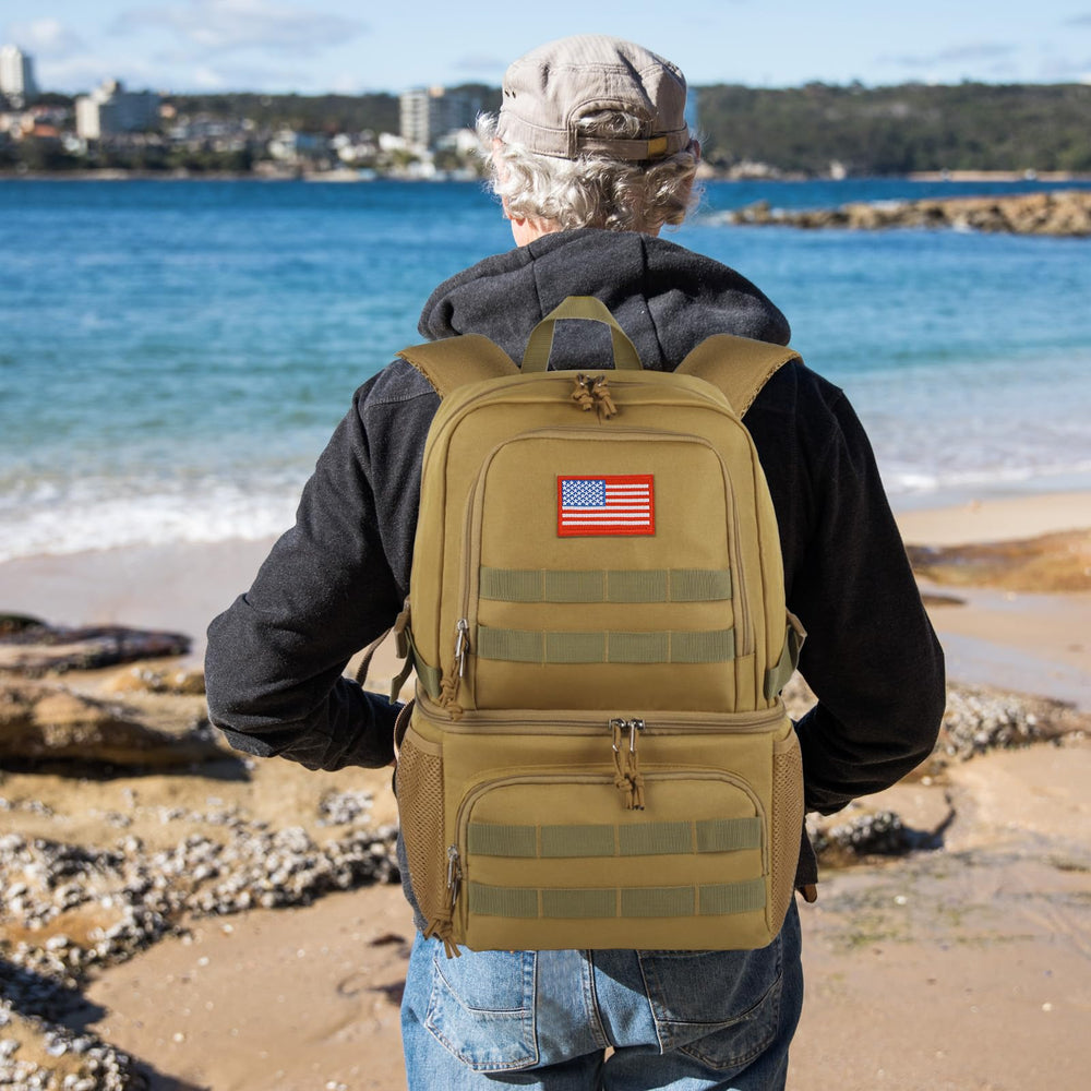 ATRIPACK Tactical Double Deck Cooler Backpack dual compartments opened to reveal upper and lower sections