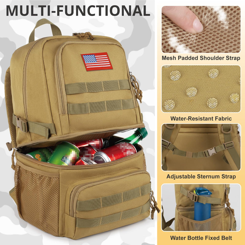 ATRIPACK Tactical Double Deck Cooler Backpack organized pockets for utensils, phones, and keys during trips