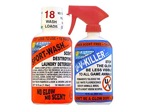 Atsko Sport-Wash bottle cleans fabrics while reducing UV brighteners for maintainable camouflage.