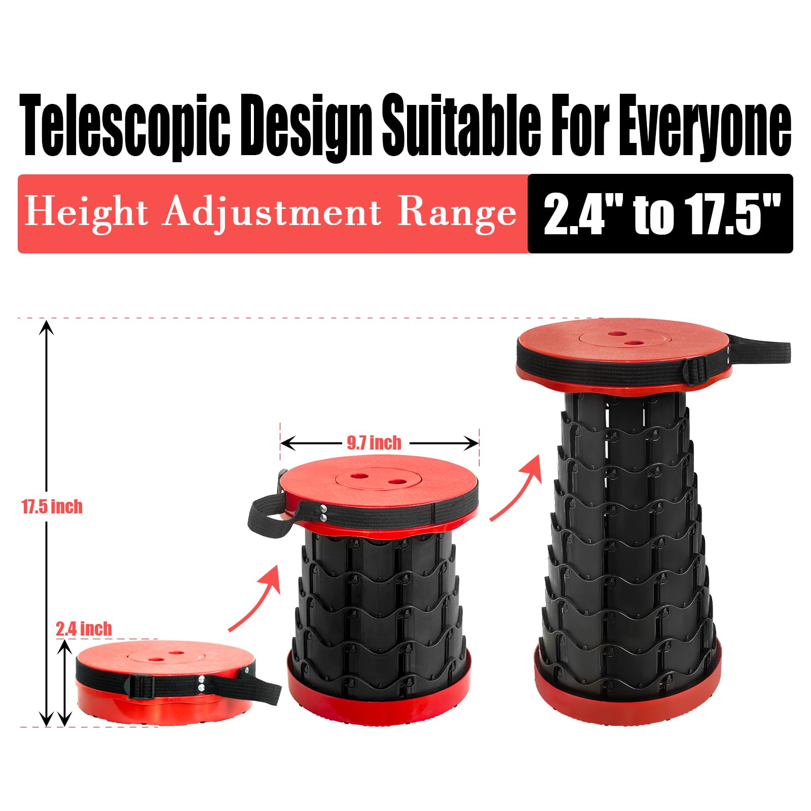 AttoShow collapsible stool red folded compact for travel and storage.