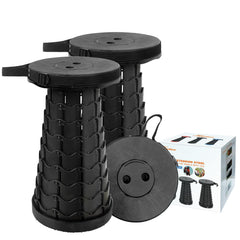 AttoShow collapsible stool set closed for compact portability on camping trips.