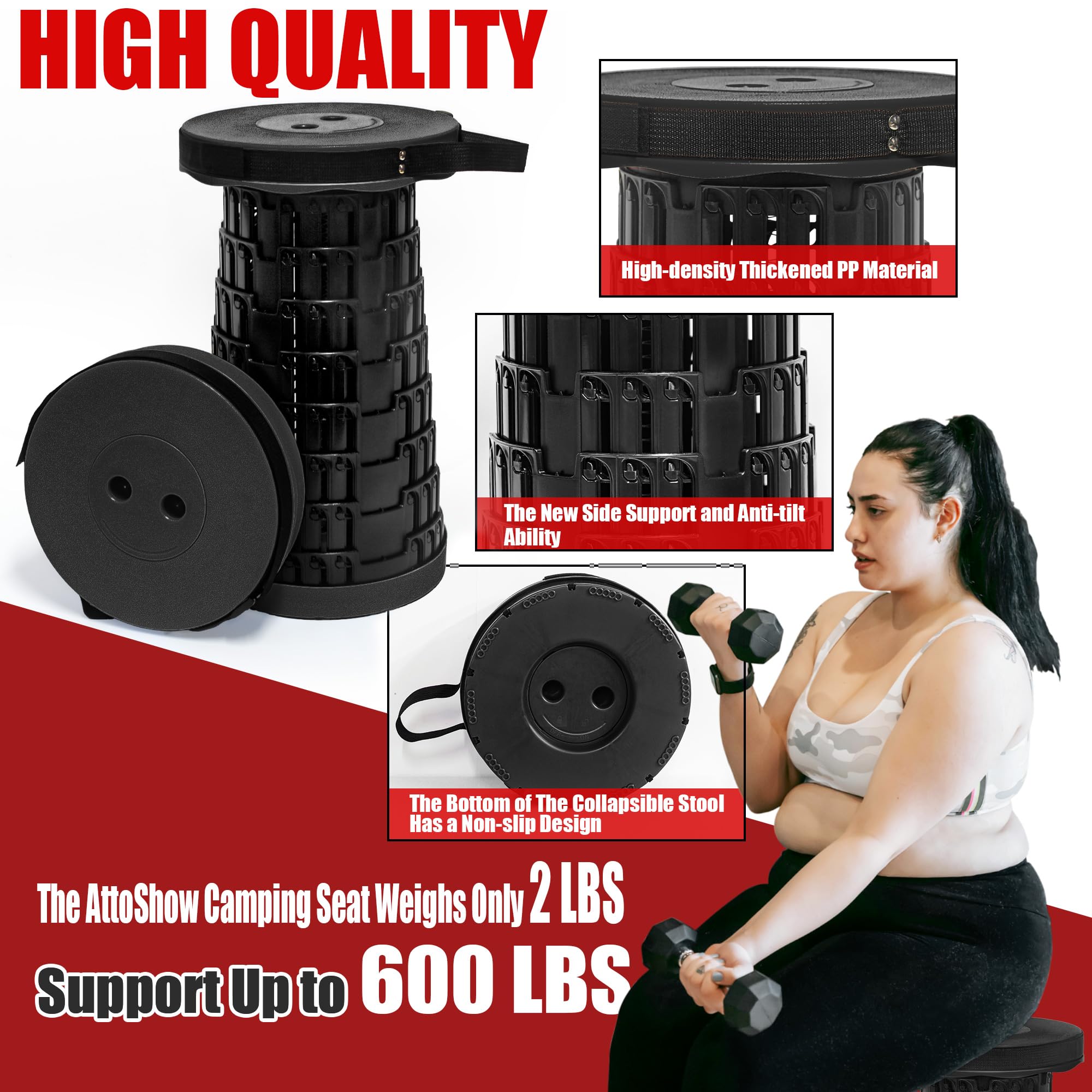 AttoShow collapsible stool shoulder strap enables hands-free carrying