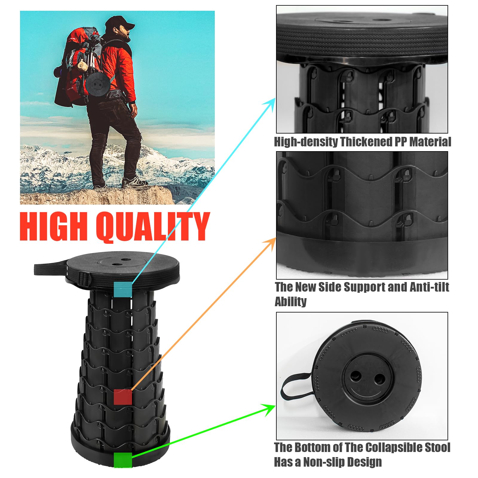 AttoShow folding stool with adjustable height demonstrates versatile seating options.