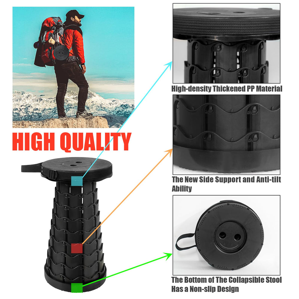AttoShow folding stool with adjustable height demonstrates versatile seating options.
