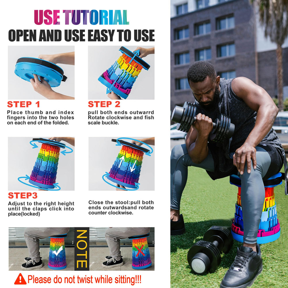AttoShow rainbow stool in use during outdoor activity