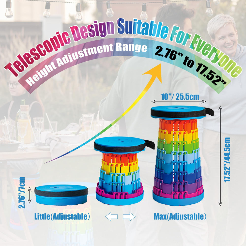 AttoShow rainbow stool folded compactly for easy carry on hikes
