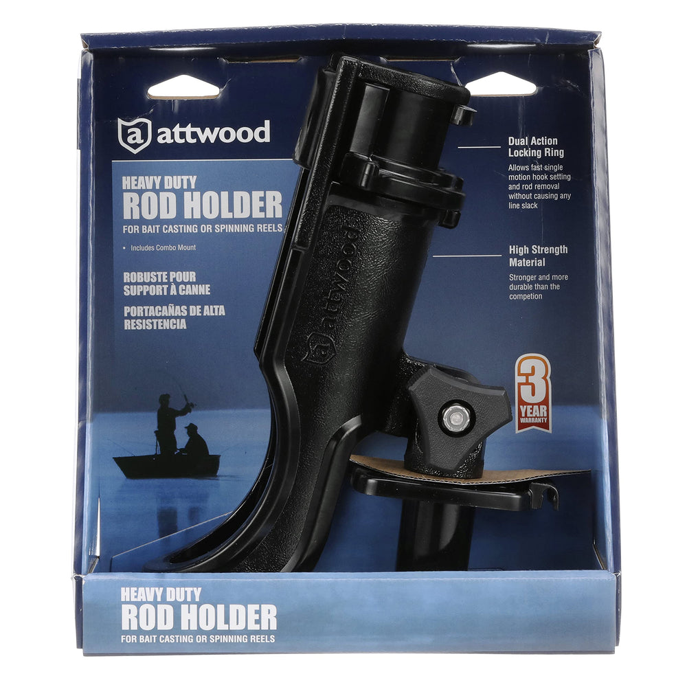 Attwood 5014-4 compatible with bait casting and spinning reels for versatile setups.