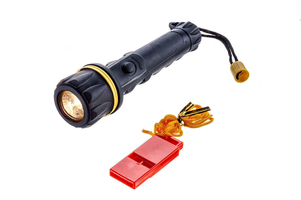 Attwood Bailer Safety Kit whistle clearly signals your presence in busy waters.
