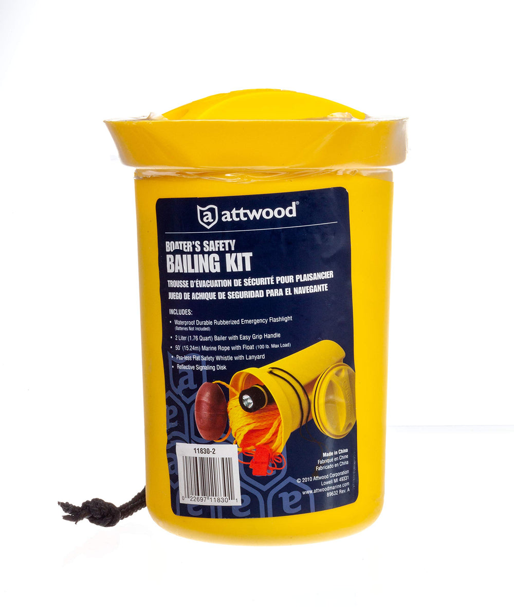 Attwood Bailer Safety Kit safety yellow bailer increases on-water visibility.
