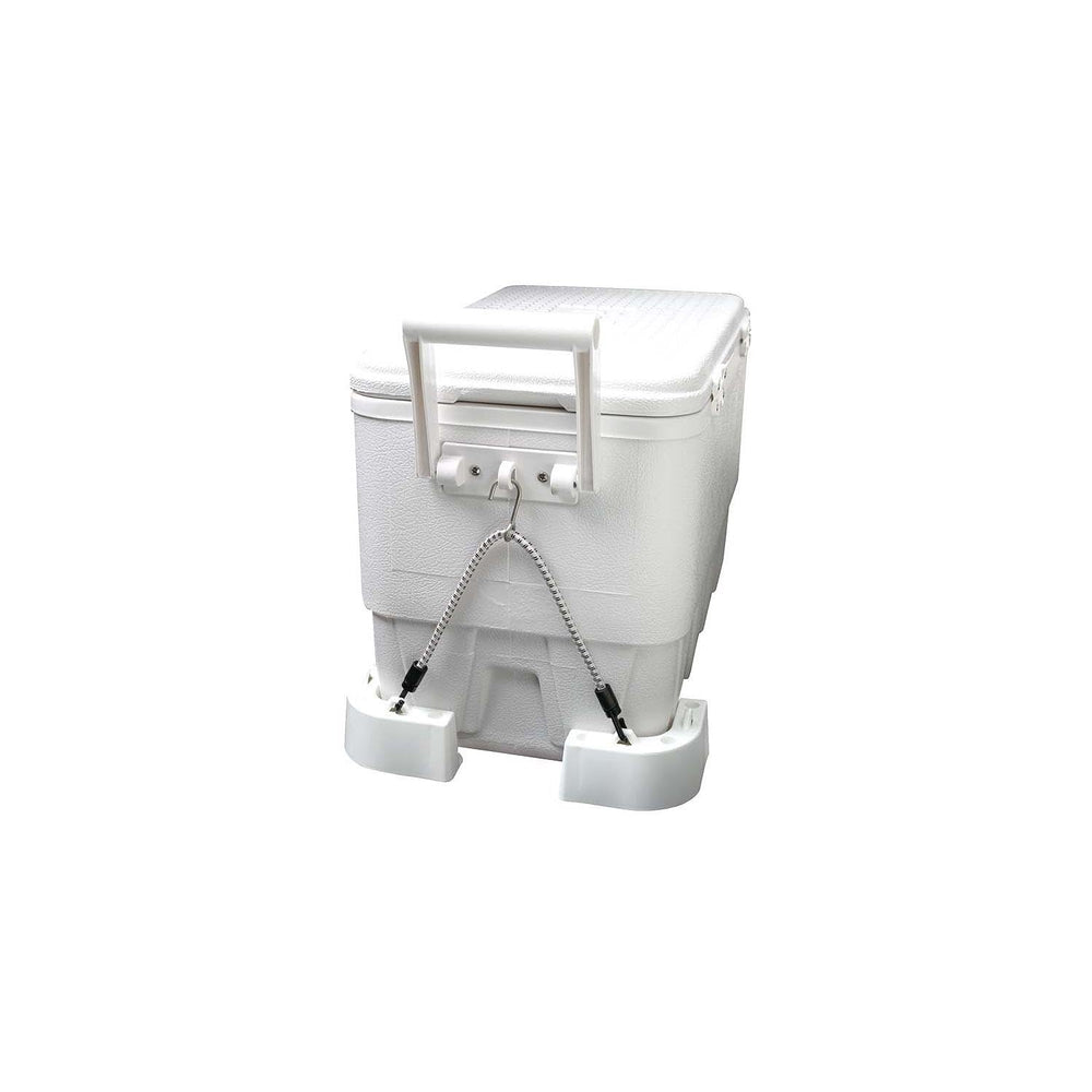 Attwood mounting kit reduces cooler shifts and deck damage during use.