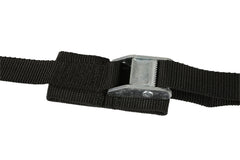 Sturdy poly web straps with vinyl-coated clips secure the kayak