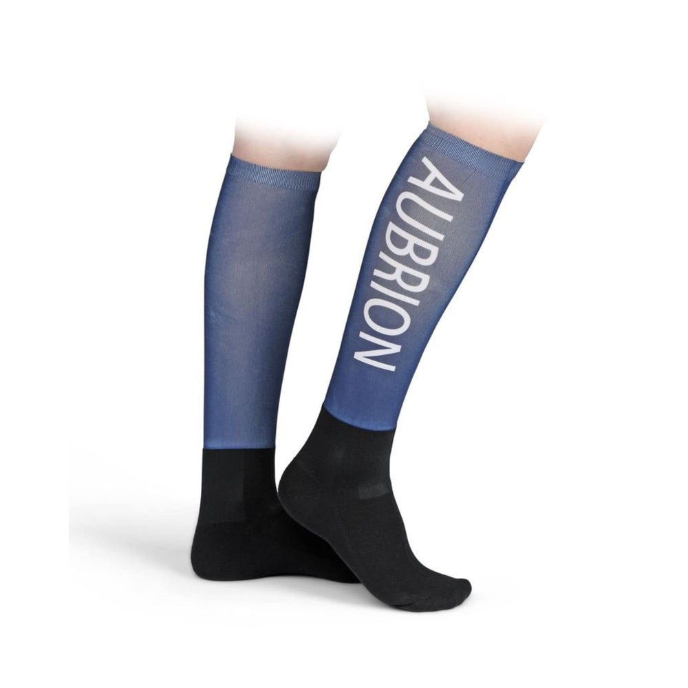 Aubrion Windermere ladies navy socks, front view, showcasing sleek support and moisture-wicking comfort.