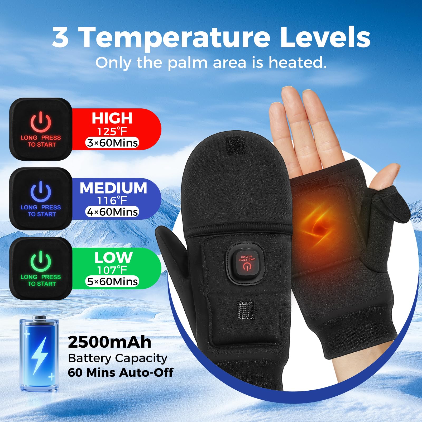 Auccipal heated gloves auto-off-60min prevents overheating during use