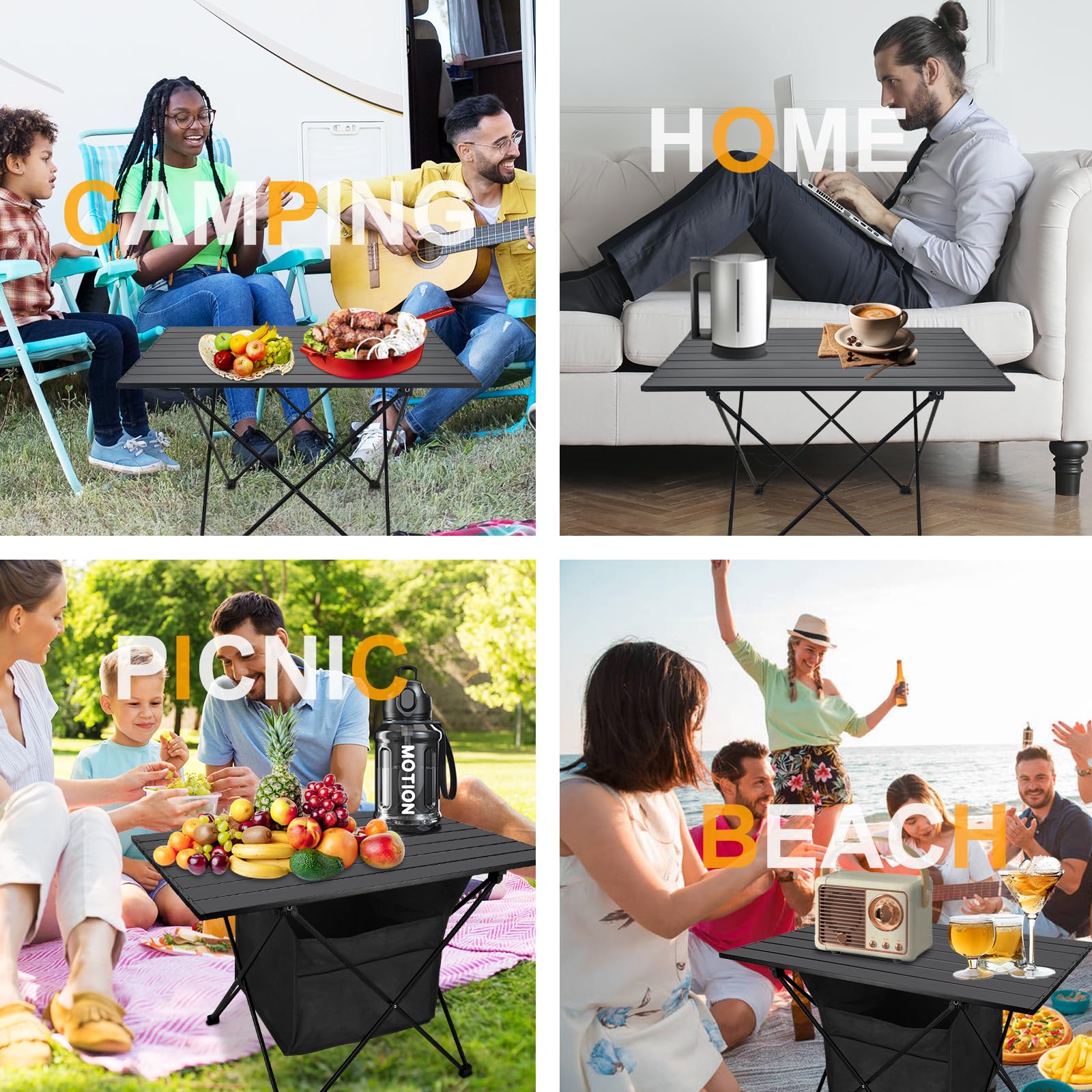 Audoyon foldable camping side table with storage pocket keeps essentials organized.