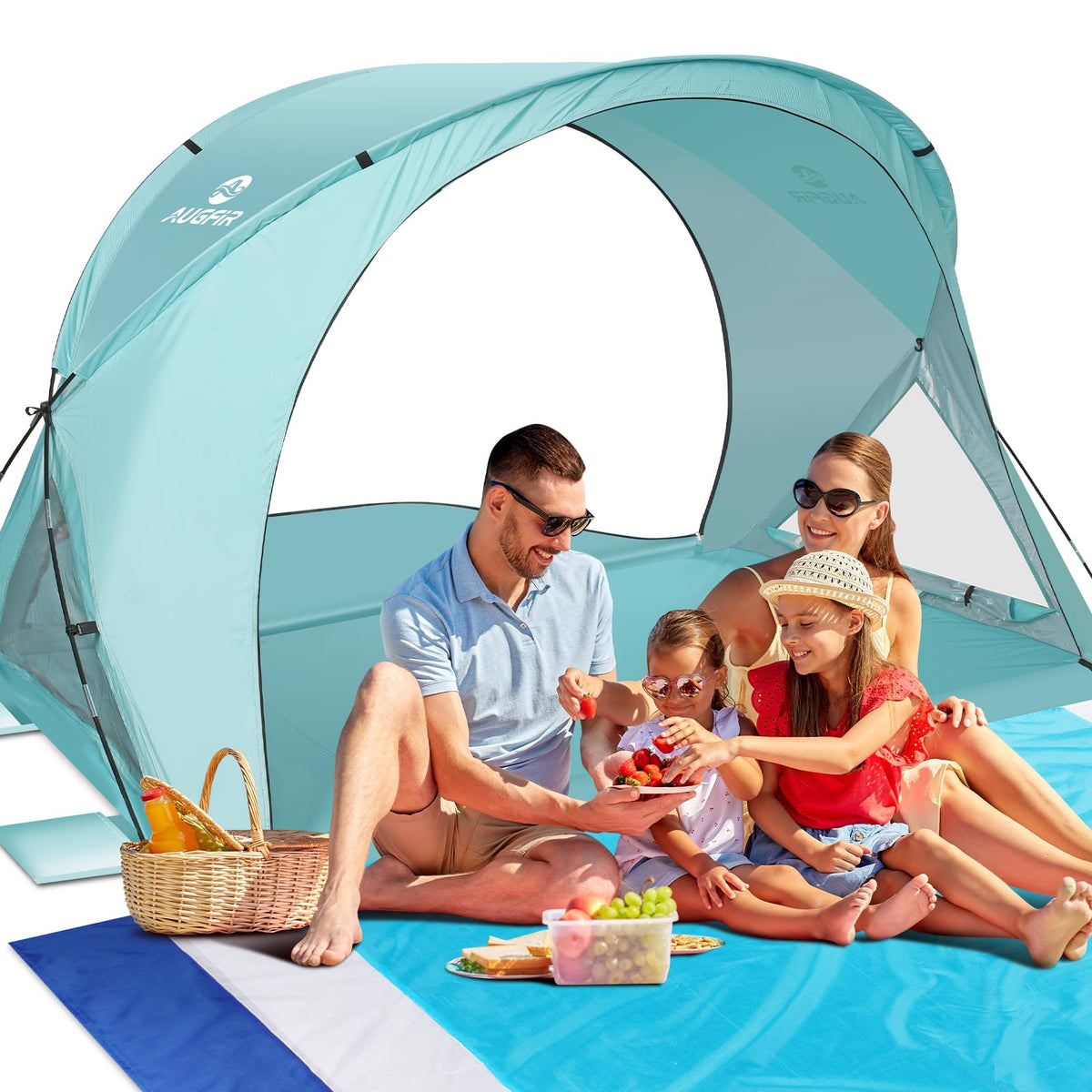 AugFir Beach Tent Sun Shelter green ready for easy family beach setup