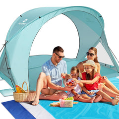 AugFir Beach Tent Sun Shelter green ready for easy family beach setup