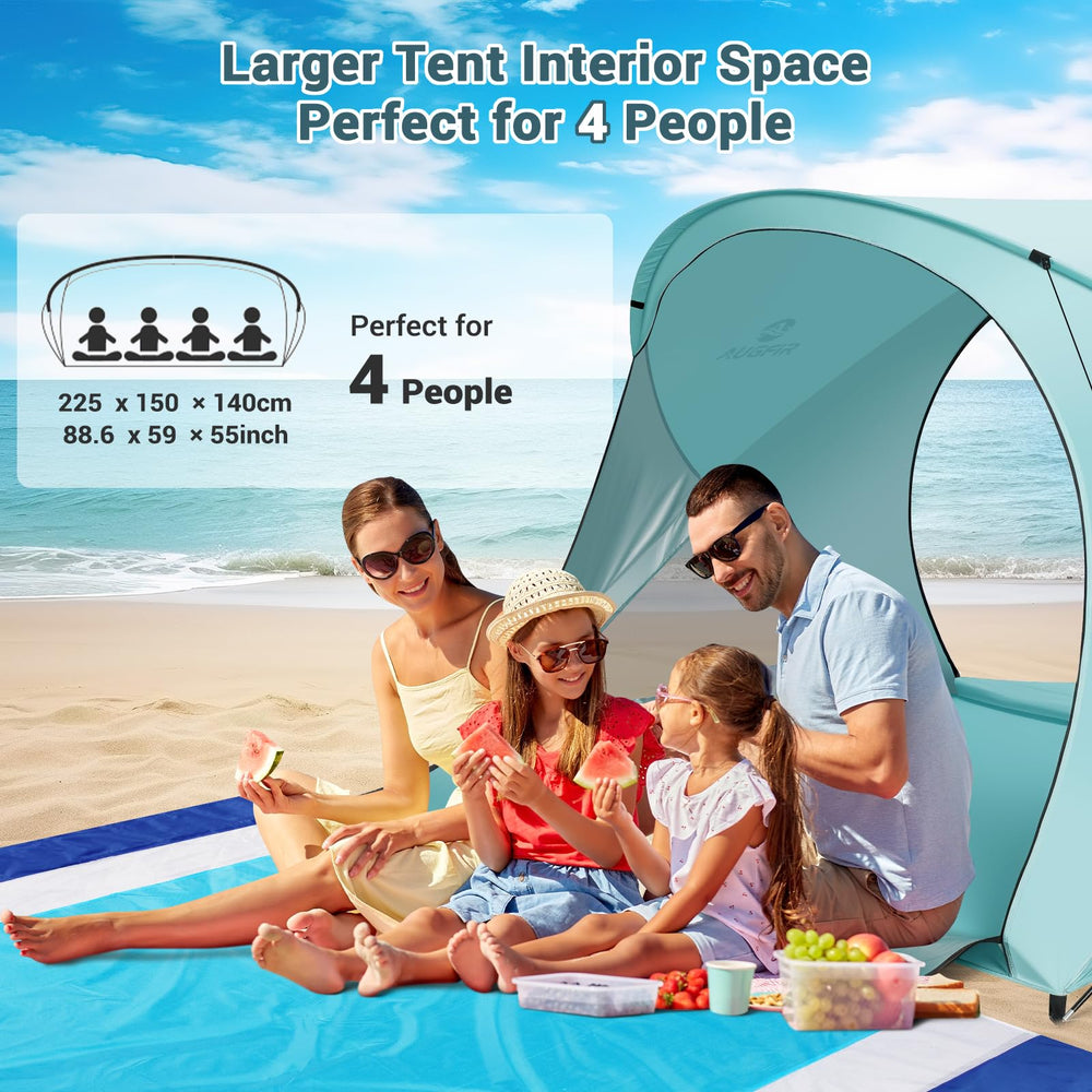 AugFir Beach Tent Sun Shelter interior space accommodates four people comfortably