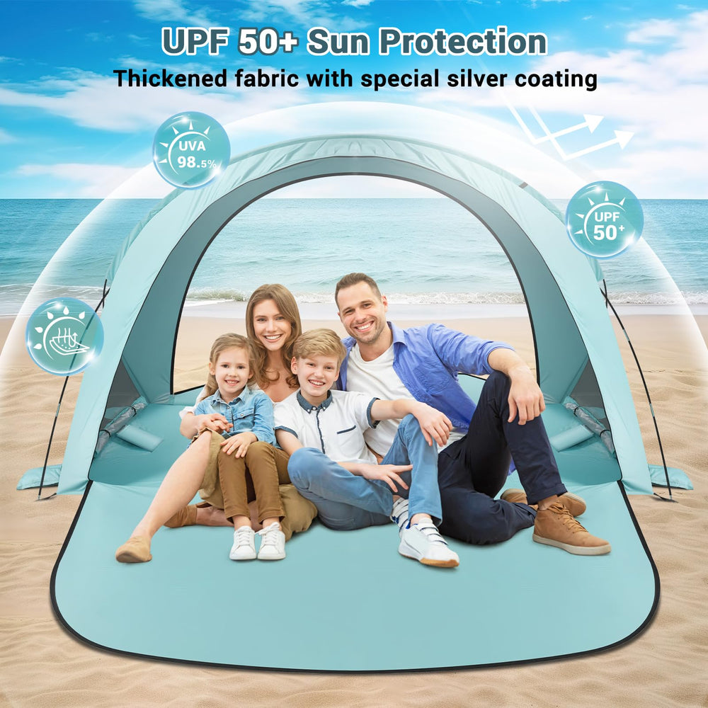 AugFir Beach Tent Sun Shelter UPF50+ fabric blocks UV rays for safer sun time