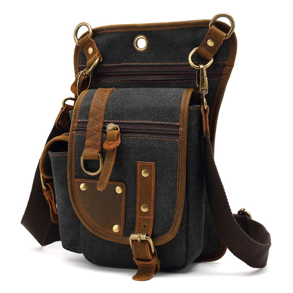 AUGU Canvas Drop Leg Bag front view shows organized pockets for quick access.