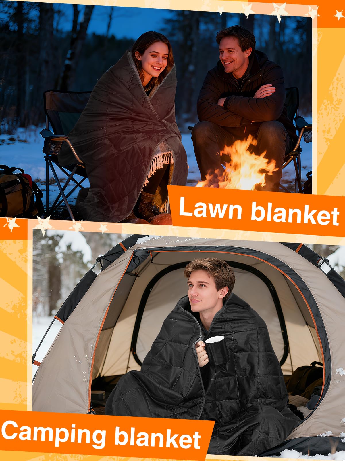 Aulock blanket in outdoor use for camping and winter adventures.