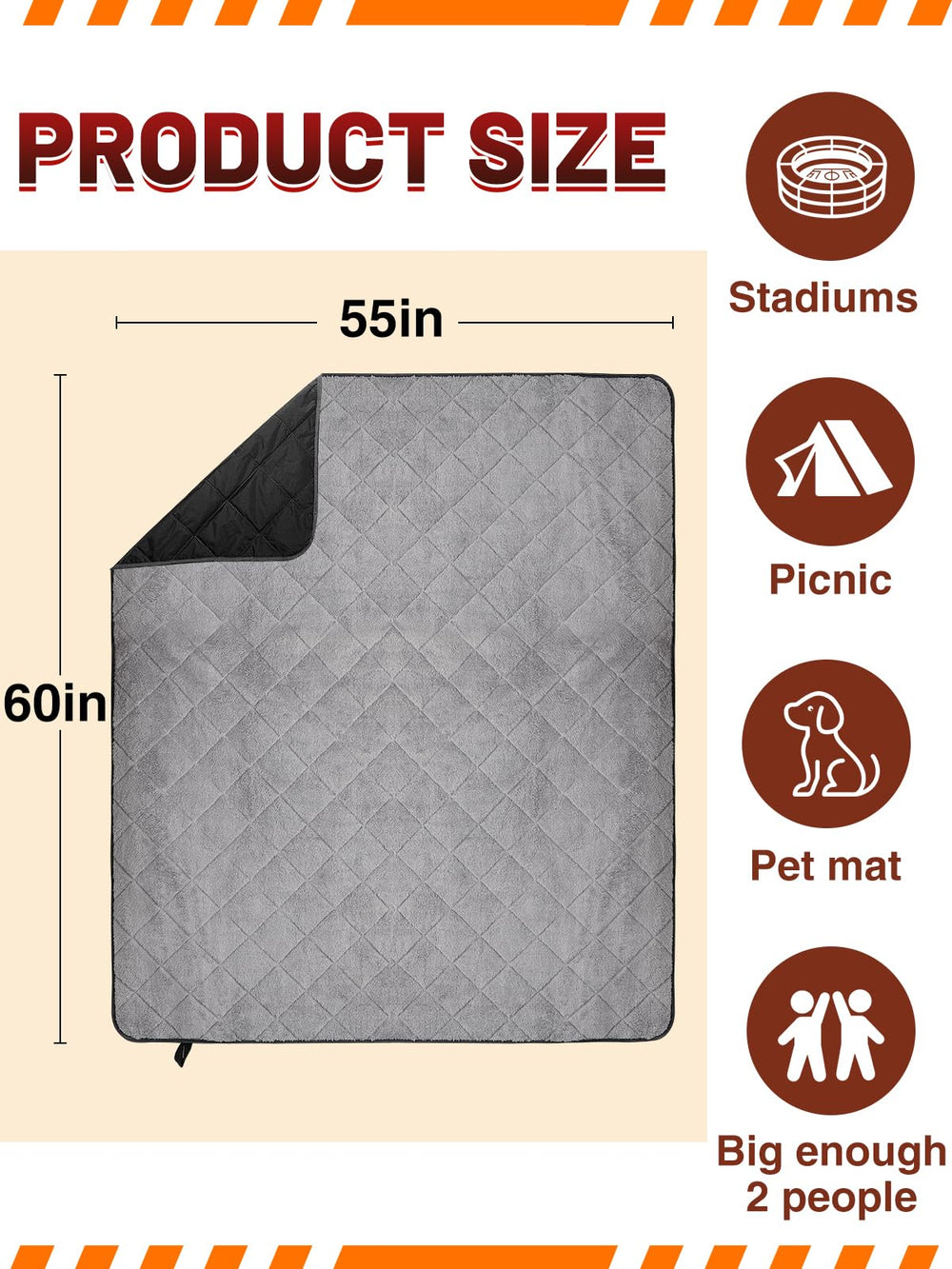 Aulock blanket waterproof outer layer protecting from damp bleachers and grass.