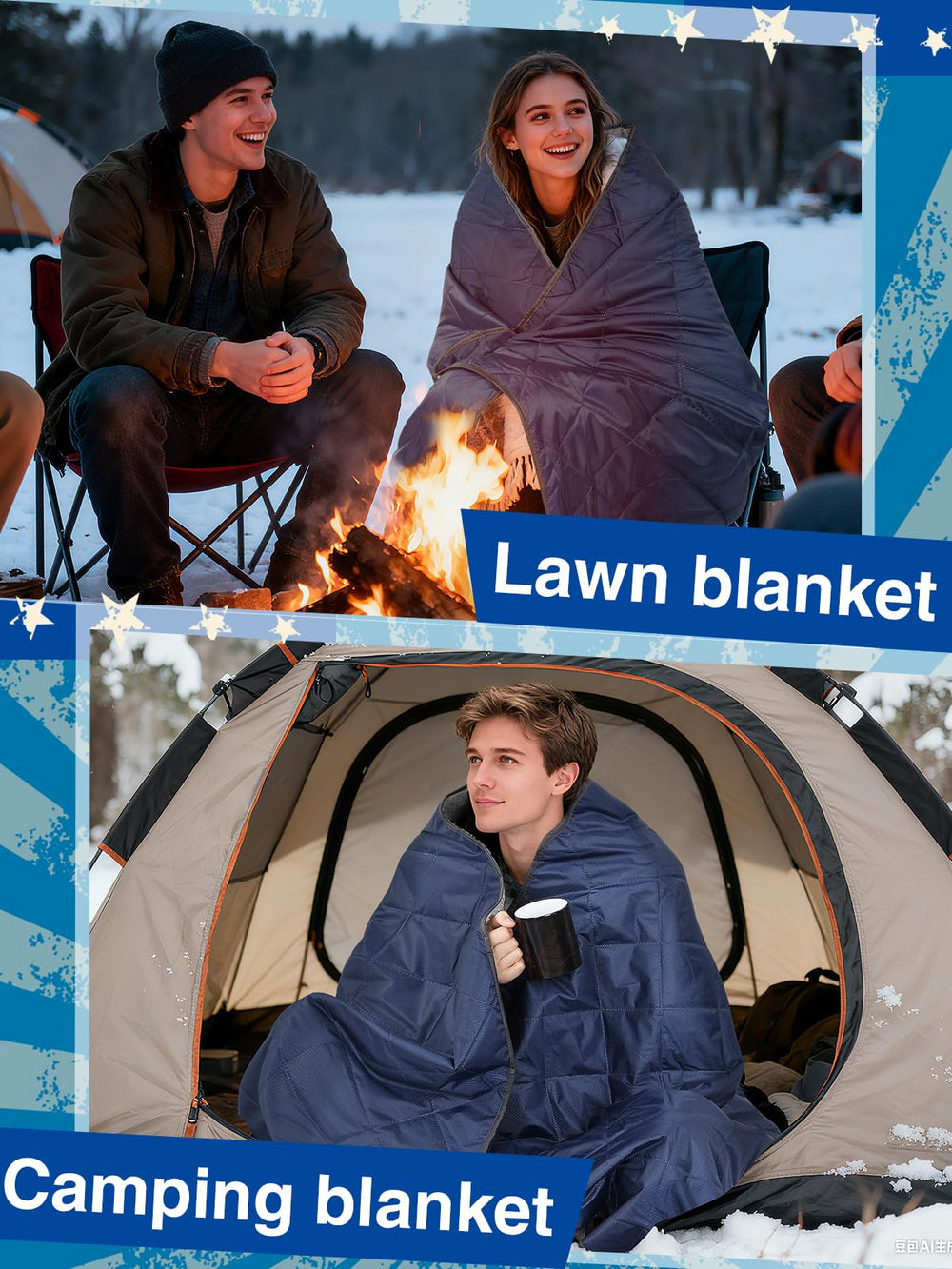 Aulock navy stadium blanket used for camping and outdoor adventures
