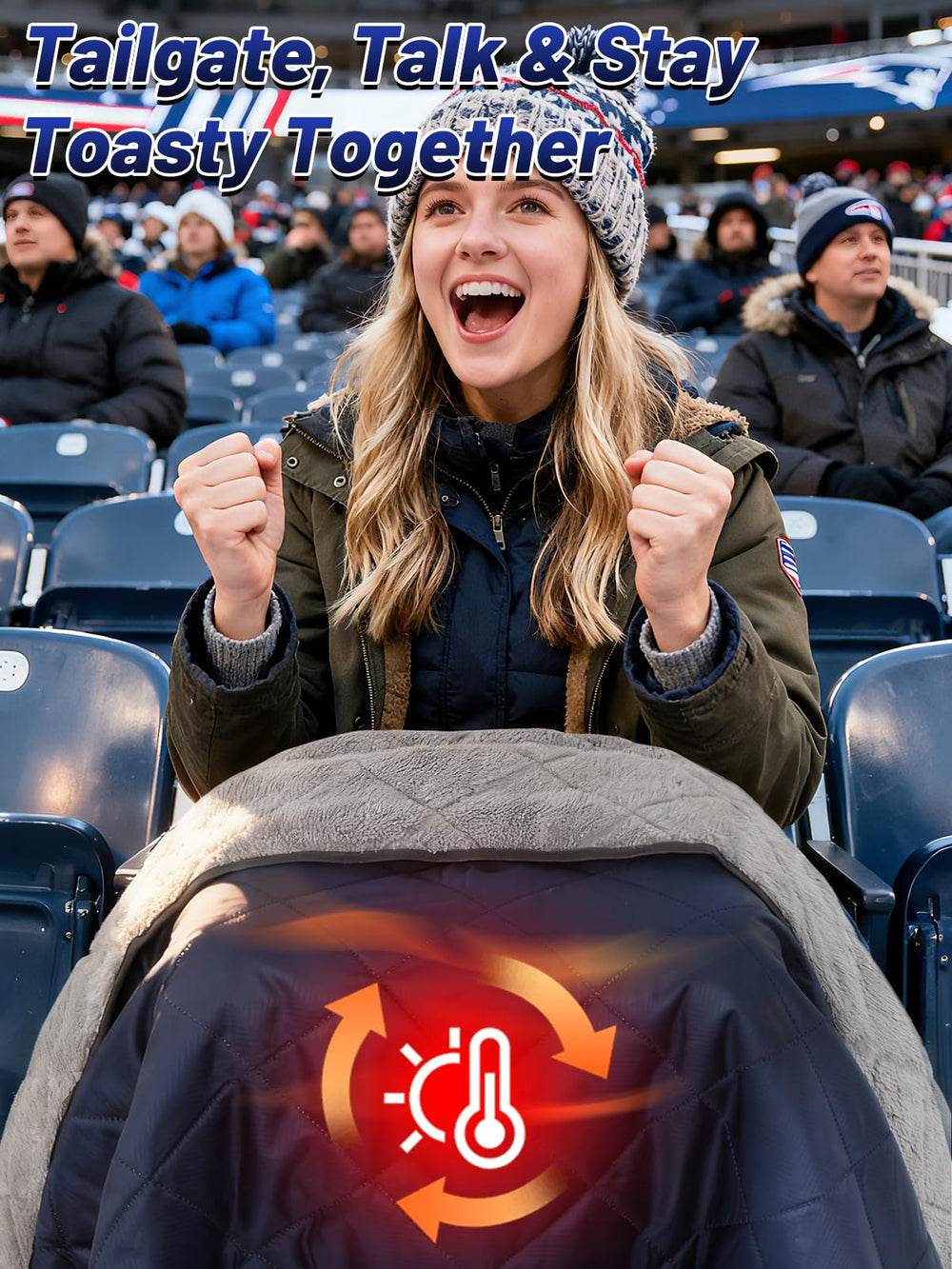 Aulock navy stadium blanket soft suede surface stays fluffy after washing