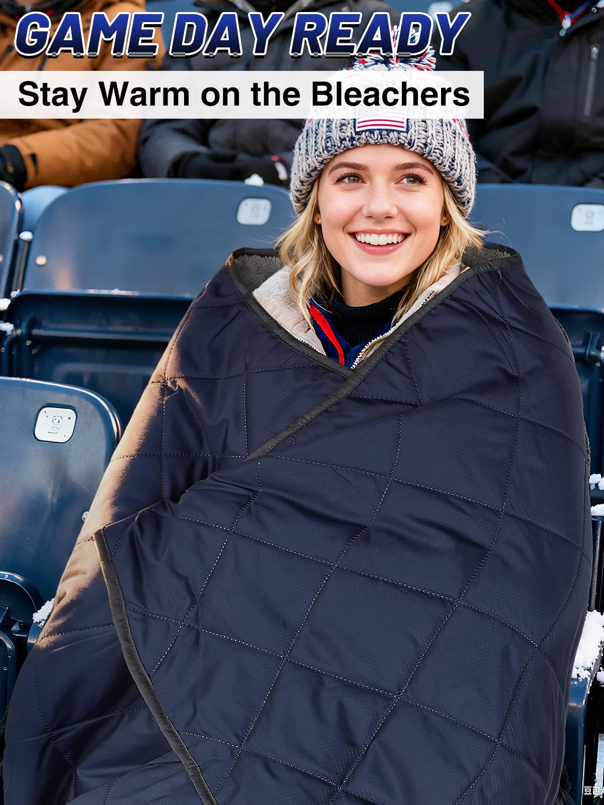 Aulock navy stadium blanket windproof warmth in outdoor setting