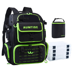AUMTISC fishing tackle backpack with rod holders enables hands-free fishing trips.