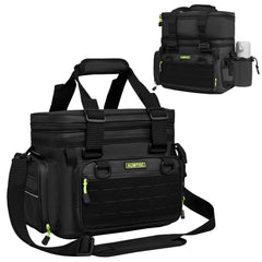 AUMTISC fishing tackle bag front pocket for quick access to lures and tools.