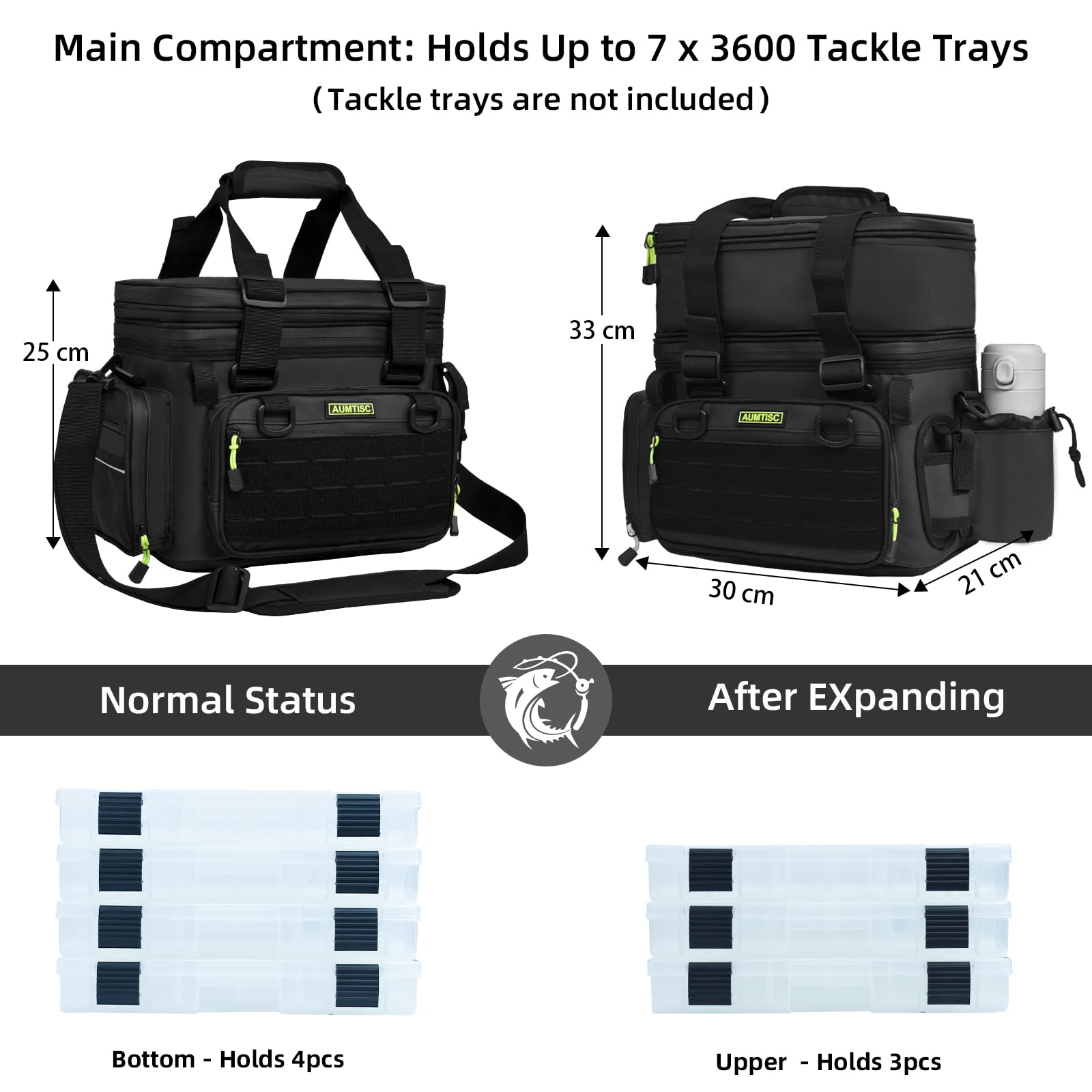 AUMTISC tackle bag with rod holder strap keeps your rod secure while moving.