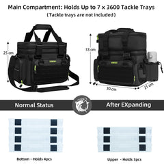 AUMTISC tackle bag with rod holder strap keeps your rod secure while moving.