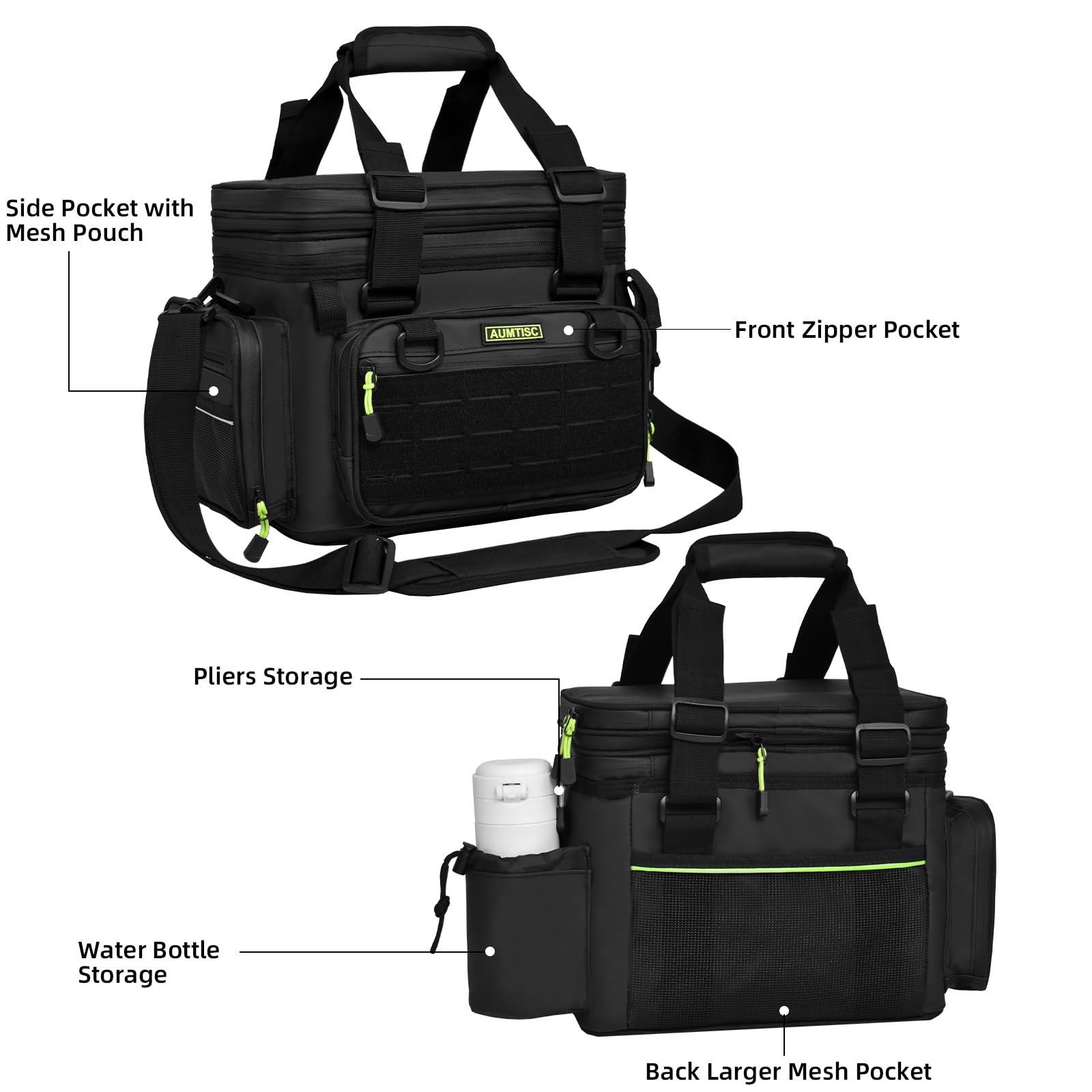 AUMTISC tackle bag waterproof base protects gear on damp docks and boats.