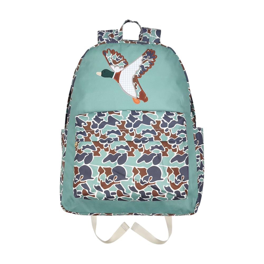 AUPYOOAUP BA0259 duck-pattern backpack with mint green camouflage for rugged field use.