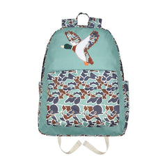 AUPYOOAUP BA0259 duck-pattern backpack with mint green camouflage for rugged field use.