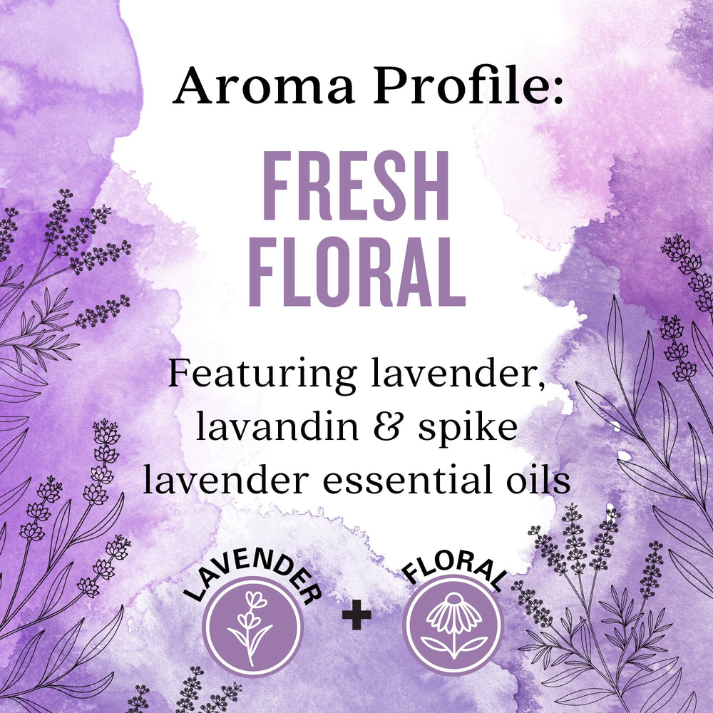 Aura Cacia Fresh Floral ingredients highlight pure essential oils and natural color.