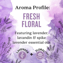 Aura Cacia Fresh Floral ingredients highlight pure essential oils and natural color.