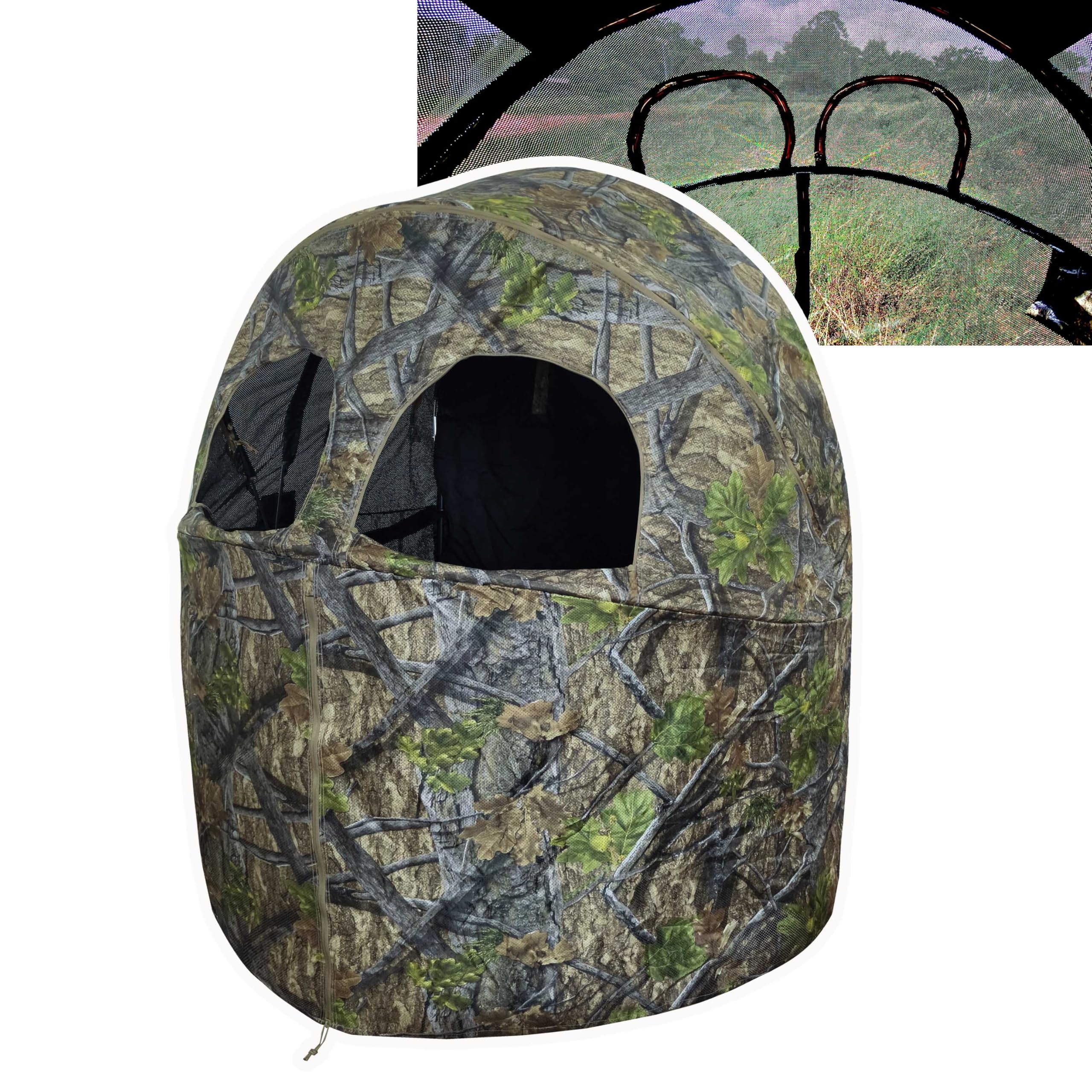 AUSCAMOTEK 2-Person See-Through Blind front view for enhanced concealment and partner hunting