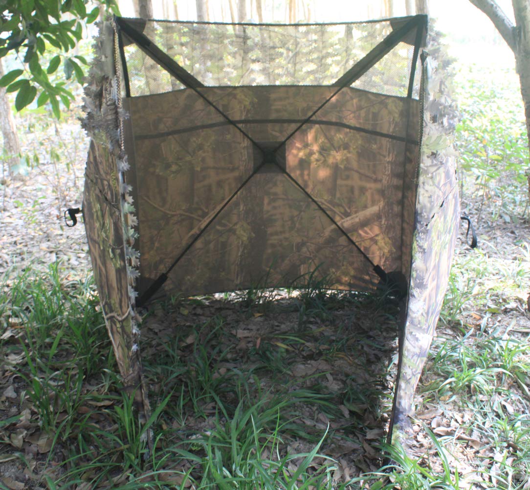 AUSCAMOTEK 3D leaf camouflage at eye level for natural concealment.