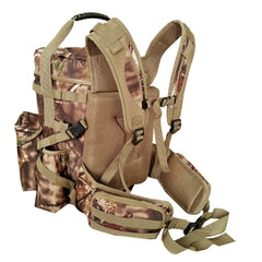 AUSCAMOTEK 5-gallon bucket storage inside backpack for gear and meals.