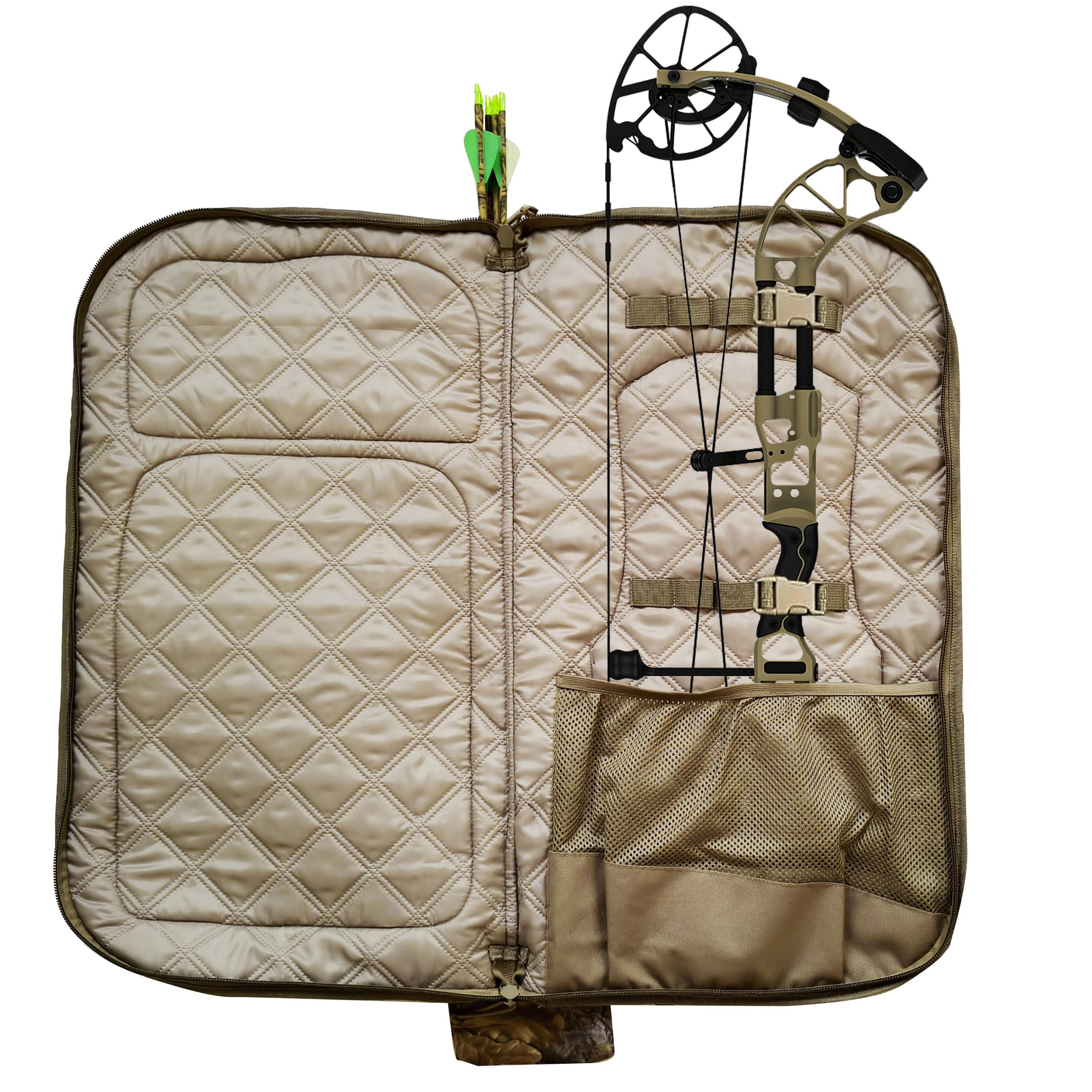 AUSCAMOTEK Bow Hunting Backpack camo fabric blends with woodland surroundings for stealth.