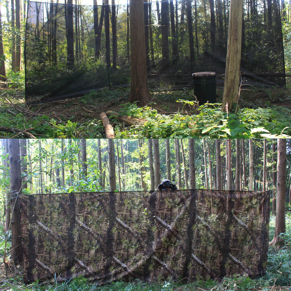 AUSCAMOTEK camouflage mesh in hunting environment demonstrates see-through design