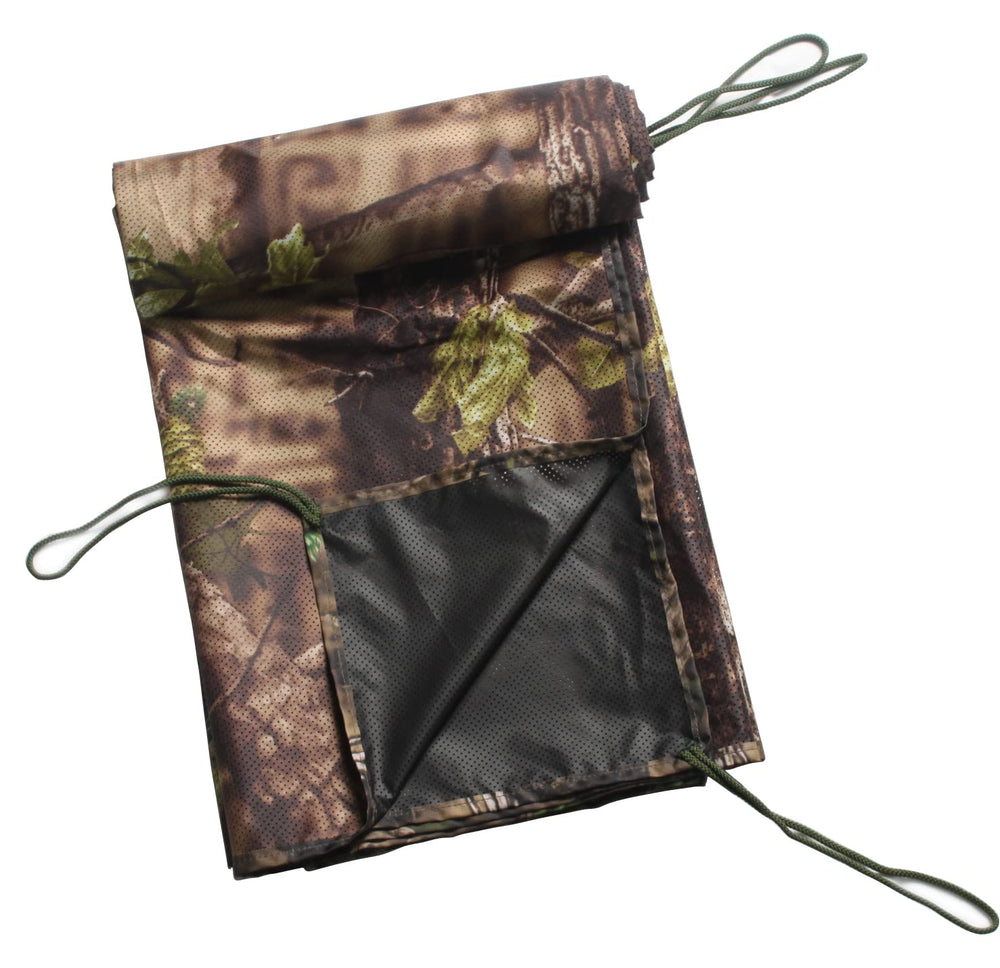 AUSCAMOTEK camouflage mesh natural-pattern closeup shows leaf-and-tree print for blending