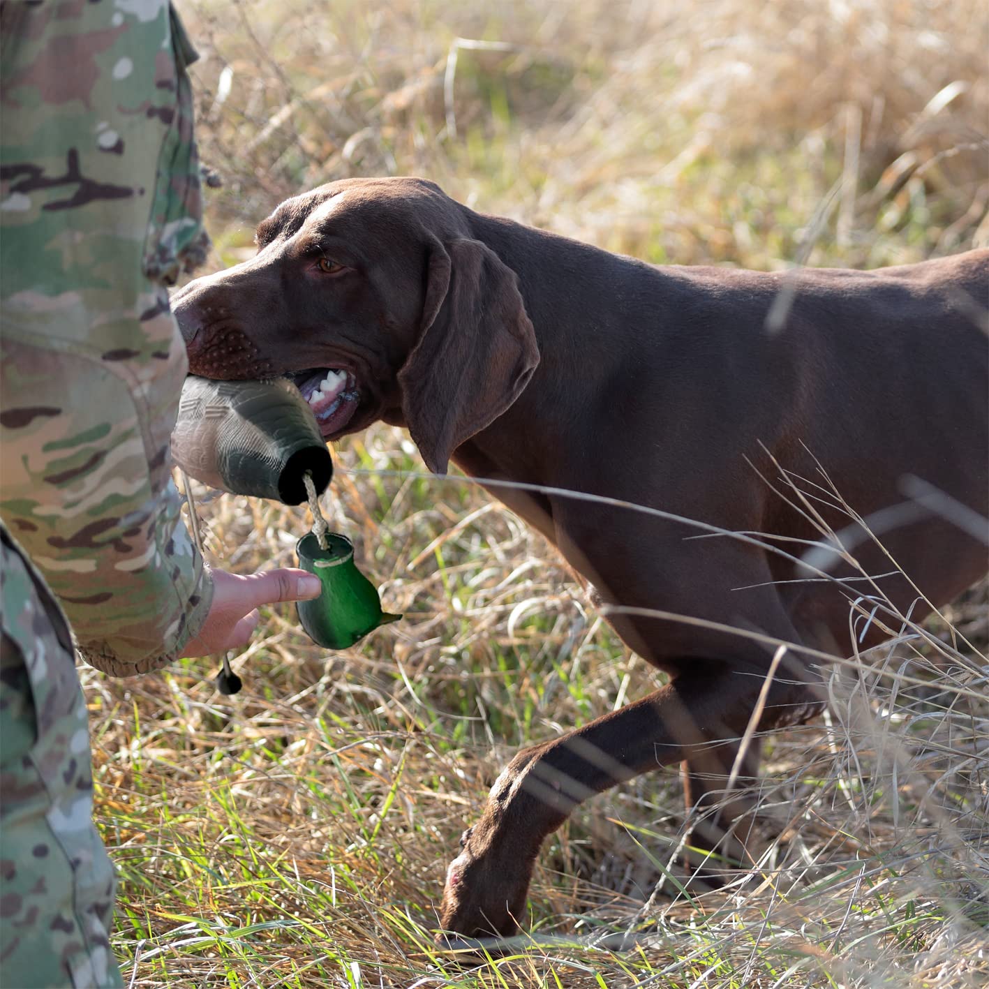 AUSCAMOTEK Duck Dummy Bumper dangling head, authentic game feel for gundog practice.