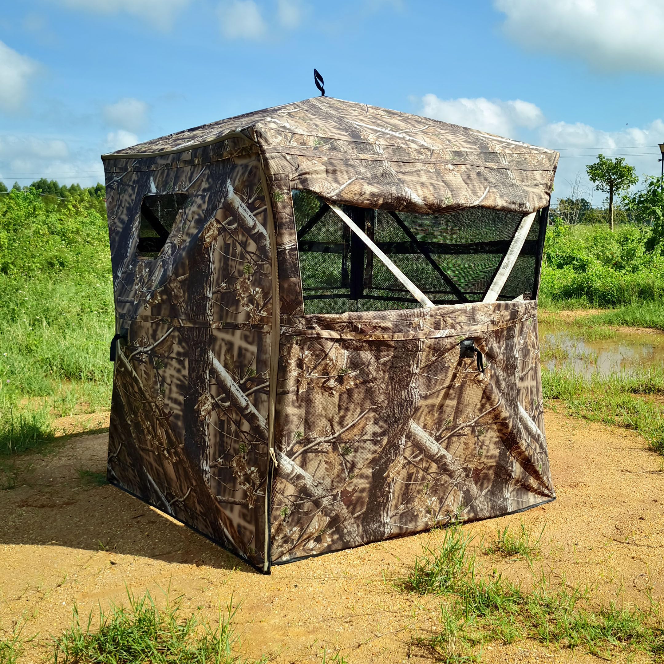 AUSCAMOTEK ground blind quick pop-up setup saves time in the field.